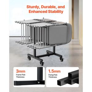 Carrito Plegable para Sillas con Capacidad para 200 Libras, Carrito de Metal Resistente en Forma de T con Ruedas de Goma, Capacidad para 14 Sillas, Carrito de Almacenamiento para Hotel - Product Image 3