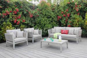 Contemporary <b>Wood</b> <b>Frame</b> Outdoor <b>Sofa</b> Set with Gray Cushions and White Pillows for Garden Use - Product Image 2