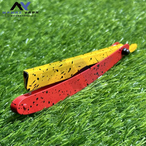 มีดโกนหนวดแบบเลื่อนล็อคสีเหลืองนีออนชมพู มีดโกนหนวดตรงแบบพับได้ มีดโกนตัดผมแบบพับได้ พร้อมโลโก้สำหรับร้านทำผม - Product Image 5