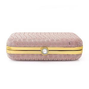 Magnifiques sacs à main de soirée couleur or rose avec motifs à carreaux, avec bandoulière chaîne amovible pour femmes - Product Image 2