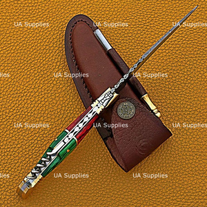 Abridor de Botellas, Navaja Plegable de Acero de Damasco Hecha a Mano con Sacacorchos, Navaja EDC de Bolsillo Afilada como una Cuchilla, con Funda de Cuero, OEM, MOQs Bajos - Product Image 5
