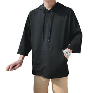 Sudadera con Capucha Negra Personalizada para Hombre, Manga 3/4, Talla Grande, Verano, Algodón y Poliéster, Estampada, Informal, OEM - Product Image 2