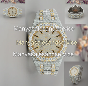 Montre professionnelle pour homme style Bling, diamants Moissanite VVS, boîtier bicolore or et argent en acier inoxydable glacé, verre, étanche 10 bars - Product Image 2