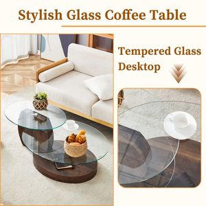 Tavolino da Caffè Moderno a Doppio Strato con Venature in Noce, Design Versatile, Disponibile in Diversi Colori, Vetro Rinforzato, Pannello in Fibra di Legno, Adesivo - Product Image 3