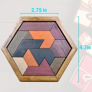 Wooden Hexagon <b>Puzzle</b> Toy Crafted With Colorful Geometric Rhombus Shapes Brain Teaser For Kids Logic Game Skill Development - Product Image 5