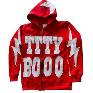 Sweat-shirt à capuche zippé intégral Y2K personnalisé pour homme, épais, avec patchwork graphique vieilli, en molleton, style streetwear avec appliques - Product Image 1