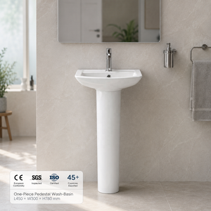 Pedestal Washbasin Rectangle Single Hole Contemporary Glossy Finish Floor Mounted 35-40 Inches NSF Certified Drainer - Product Image 6