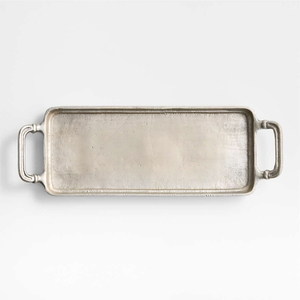 Plateau de service rectangulaire en métal avec finition brossée et poignées pour usage résidentiel, plateau de service alimentaire, design moderne, décoration - Product Image 1