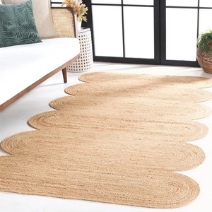 Coastal Braided Jute Area Rug Novelty Shape Solid Color Living Room Decor Non-Slip Flat Pile <b>Thin</b> Handmade - Product Image 2