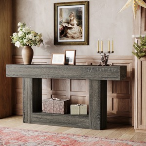 Console moderne en fer avec pieds rectangulaires épais et étagère inférieure pour entrée, mobilier de salon de style farmhouse - Product Image 5