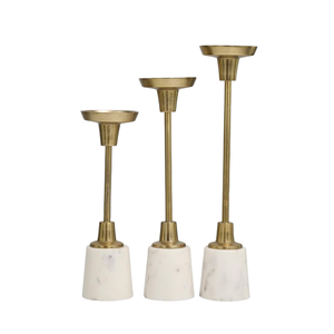 Centre de table élégant pour mariage, porte-bougies sans flamme en aluminium plaqué or moderne avec base en marbre, supports décoratifs de Noël - Product Image 1