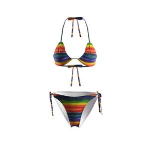 Conjunto de Bikini Estampado Colorido para Mujer, Top Triangular con Cuello Halter, Braguita con Lazos Laterales, Elástico, Spandex, Poliéster, Ecológico, Dos Piezas - Product Image 5
