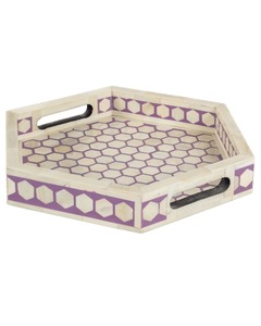 Bandeja de Servir Rectangular de Lujo Hecha a Mano con Incrustaciones de Hueso Morado, Bandeja Decorativa de Madera para Desayuno, Té, Café, Otomana, Bandeja de Vanidad Geométrica - Product Image 2