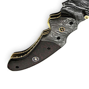 มีดพับเหล็กดามัสกัสคุณภาพสูงขายส่งที่ดีที่สุด รับผลิตตามแบบ OEM ปรับแต่งได้ สำหรับกิจกรรมกลางแจ้ง ตั้งแคมป์ ล่าสัตว์ ใบมีดตรงคู่ - Product Image 6