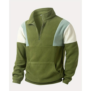 Sweat-shirt décontracté pour homme en polaire à blocs de couleur, col montant, coupe classique, avec poche, pour l'automne - Product Image 1
