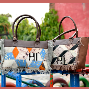 Sac fourre-tout en toile de cuir de vachette Rainbow Diamond, sac de week-end western - Product Image 1