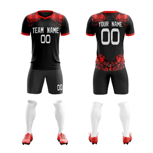 Conjunto de Camiseta de Fútbol Personalizada para Hombre, Negra y Roja, Sublimada, Cuello en V, Manga Corta, Secado Rápido, Ajuste Atlético, Nombre del Equipo 00, Todas las Temporadas - Product Image 1