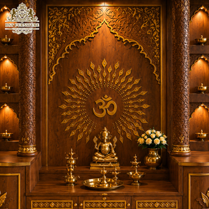 Mandir en teck de qualité supérieure avec armoire de rangement, mandir en teck massif sur mesure, temple personnalisé avec aspect marbre - Product Image 4