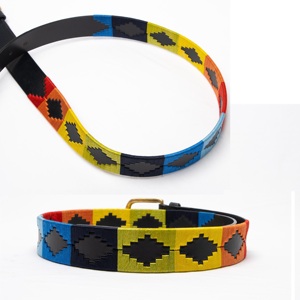 Cinturón de Nubuck con Diseño de Polo Argentino Colorido - Cinturón Ecuestre Azul de Cuero Genuino de Polo Argentina - Product Image 4