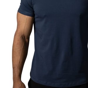 T-shirt de sport bleu marine pour homme, coton premium, col rond, entraînement physique, vêtements de sport décontractés - Product Image 3