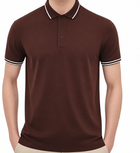 Polo à manches courtes pour homme, couleur unie, tricot piqué, style décontracté, avec col et poignets à bordure blanche - Product Image 2