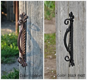 Poignée de portail en fer forgé traditionnelle KHP, design inspiré de la nature avec motifs sculptés, finition peinte, accessoire de clôture (Modèle KHP-DECO-SP) - Product Image 3