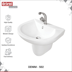 Lavabo en céramique blanche de qualité supérieure, design classique, largement utilisé, avec demi-piedestal, pour les salles de bain d'hôtel - Product Image 2