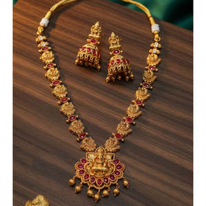 Ensemble de collier de temple exquis en pierre de Pota perlée - 10575504PK - Product Image 1