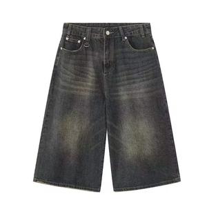 Denim Shorts Men's Straight-leg Denim Shorts Shiny Rhinestone Vintage Acid Washed Distress Effects - Product Image 6