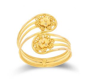 Traditional Snake Gold <b>Ring</b> Premium Gold Finish Dual Flower Filigree Open <b>Adjustable</b> <b>Ring</b> for Women Designer Finger Jewelry - Product Image 1