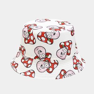 Unisex Bucket <b>Hat</b> Cartoon Mushroom Print <b>Light</b> Blue Casual Spring Summer 56-58CM Polyester Canvas - Product Image 3