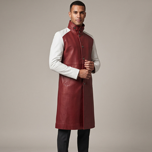 Abrigo de Cuero Personalizado Premium para Hombre, Estilo Gabardina, Cuello Alto, Botones Vintage - Product Image 1