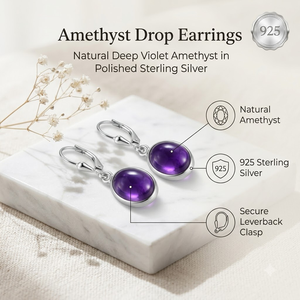 Pendientes de Amatista con Engaste Ovalado en Plata de Ley 925, Joyería para Uso Diario - Product Image 3