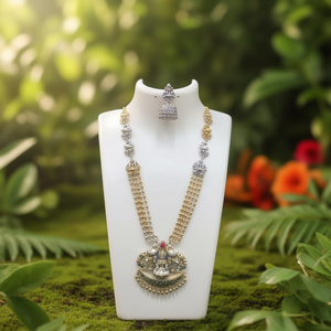 Temple Matte Style Traditional Necklace <b>Set</b> with Kemp Stone-Rhodium Plated Gold <b>Bridal</b> Fine <b>Jewelry</b> - Product Image 3