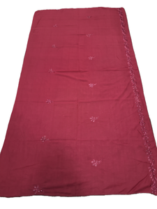 Châle en mousseline bordeaux brodé avec bordure perlée, écharpe ethnique pour femme, style quotidien, élégant hijab enveloppant - Product Image 2