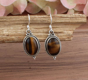 Pendientes de Piedra Natural Ojo de Tigre, Plata de Ley 925, Joyería de Lujo Hecha a Mano, Regalo, Pendientes Colgantes para Mujer, Aniversario de Bodas - Product Image 3