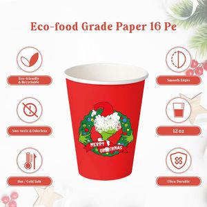 Confezione da 48 Bicchieri di Carta Usa e Getta da 12 oz con Coperchi e Cannucce per Feste Natalizie - Product Image 2