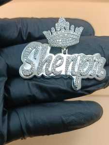 Pendentif Lettre Couronne en Argent Sterling 925 Plaqué Rhodium Moissanite Iced Out, Breloque Hip Hop, Cadeau Unisexe - Product Image 3