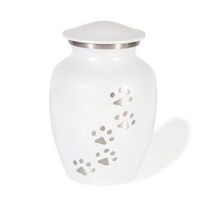 Urne funéraire pour animaux de compagnie, design empreinte de patte dorée, finition blanche, faite à la main, pour cendres de chat ou de chien, design personnalisable, urne en métal. - Product Image 3