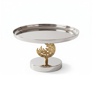 Élégant support à gâteau en métal argenté avec une plateau élégante et polie et un piétement ornementé en forme de corail doré pour une touche de luxe. - Product Image 5