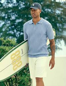 Chemises polo à col zippé pour hommes, en tricot texturé, décontractées, à manches courtes, légères, pour les vacances, pour le golf - Product Image 4