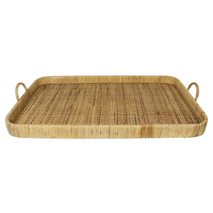 Customized Cane Woven Serving Storage Tray With Handle For <b>Coffee</b> Snack Breakfast Rattan Serving Platter For Kitchen & Tableware - Product Image 4