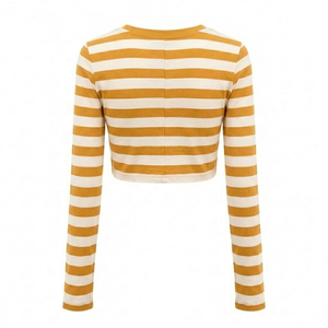 wholesale custom <b>women</b> T Shirt Premium Quality Quick Dry Breathable Custom polyester summer <b>crop</b> t shirt mustared <b>white</b> stripe - Product Image 2