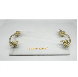 BANDEJA DE SERVICIO DE MÁRMOL DE NUEVO DISEÑO MODERNO CON RAMA DE FLORES DE ORO MESA DECORATIVA DE MÁRMOL BLANCO DE LUJO DISPONIBLE BANDEJA DE MEJORES PRECIOS - Product Image 3