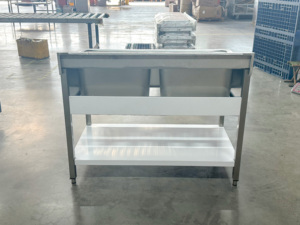 Mesa de Fregadero de Acero Inoxidable para Cocina Comercial o Restaurante, con Orificio de Drenaje, Recubrimiento en Polvo de Grado Alimenticio, Patas de Altura Ajustable, 300 kg/m - Product Image 3