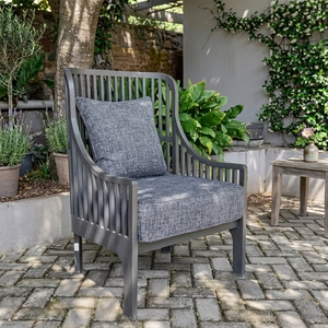 Elegant Comfortable Modern Solid Teak Wood Slat Outdoor Lounge <b>Chair</b> Foam-Filled Dark-<b>Grey</b> Cushion No Assembly Required for - Product Image 6