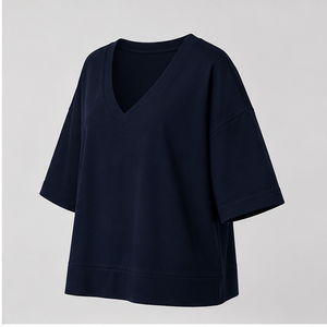 เสื้อยืดโอเวอร์ไซส์คอวีแขนยาวสีน้ำเงินเข้มสำหรับผู้หญิง รุ่น WTS-0070 - Product Image 4