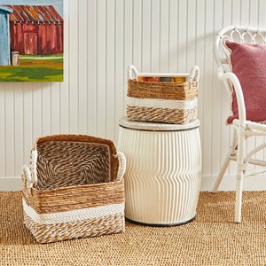 Set of 3 Seagrass <b>Baskets</b> with Sewing Fabric Handmade <b>Storage</b> <b>Basket</b> Wholesale eco-friendly Made in Vietnam - Product Image 5