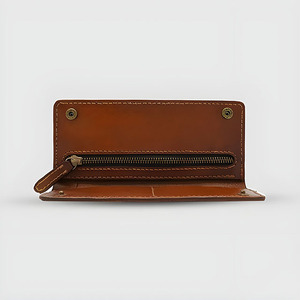 Portefeuille long élégant pour homme en cuir véritable violet, avec fermeture éclair, porte-cartes et fermeture à pression fine - Product Image 5