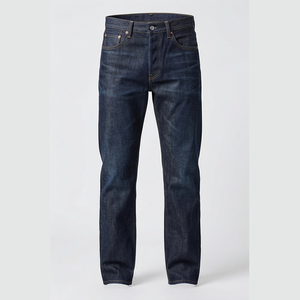 Straight-Leg Dark Wash Denim Jeans Men High Waist Slim Fit Cotton Casual Autumn Style <b>Pants</b> - Product Image 1